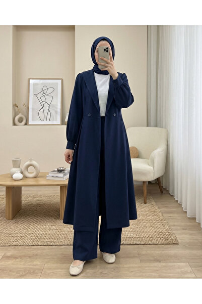Modamorfo Double Buttoned Pocketed Elastic Waist Trousers Double Crepe Suit -...