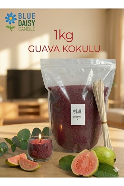 BlueDaisyCandle 1 Kg GUAVA KOKULU BORDO RENGİ Inci Tozu Mum ( 25 Adet 20 Cm F...