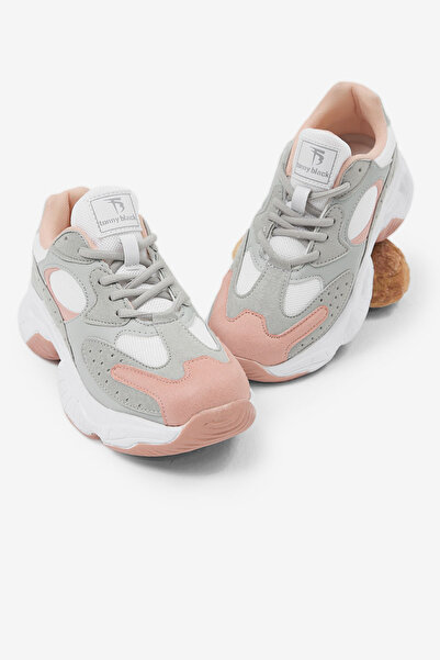 Tonny Black Women's Gray Powder Comfortable Fit High Sole Lace-Up Sports Shoes