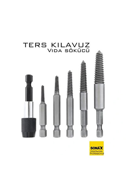 shopwave Bits Uzatmalı Ters Kılavuz 6 lı Set Saf Çelik Kırık Civata Vida Sökücü