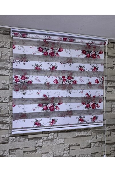 PERDECİNİZ Çiçek Baskılı Zebra Perde (etek Kısmı Düz) enxboy