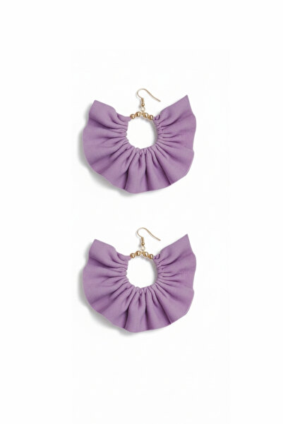 maia Kadın Altın Renk Halka Sallantılı Küpe – Gül Kurusu Kumaş Boncuklu Tasarım