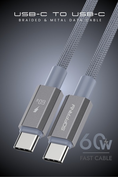 Soffany HM-560-012 60W Type-C to Type-C Şarj & Data Kablosu Gri