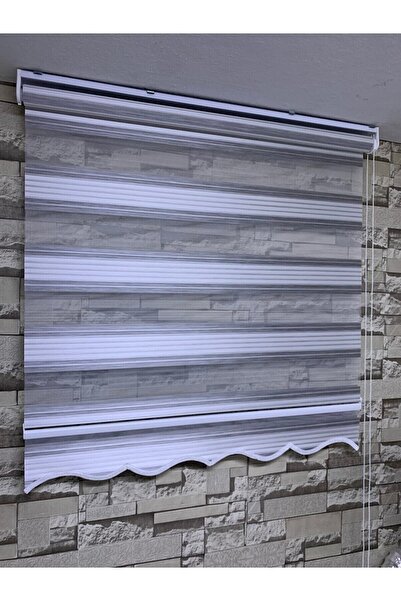 PERDECİNİZ Geniş Plise Gri Beyaz Geçişli Zebra (etekli) enxboy