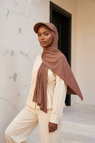 Aisha's Design شال قطني ممشط مع غطاء للعينين، SS-1، بني داكن