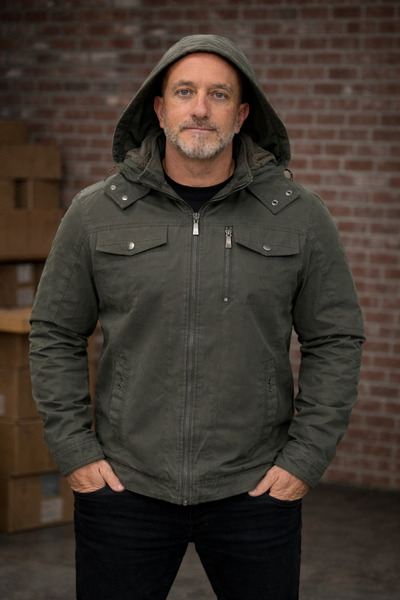 DYNAMO Men's Green Color Hooded Fur Lined Waterproof Jacket Coat