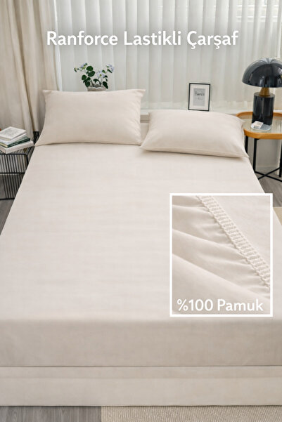 NazeninHome Ranforce 100% Cotton Elastic Fitted Sheet Set Double Size with Cr...