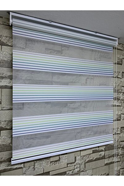 PERDECİNİZ Mavi Yeşil Plise Zebra Perde (etek Kısmı Düz) ENXBOY