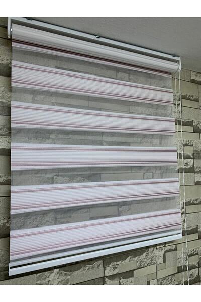 PERDECİNİZ Pembe Simli Plise Zebra Perde (Etek Düz) EnxBoy