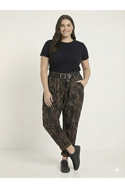 della moor Women's Brown Italian Camouflage Pattern Loose Fit Wide Leg Carrot...