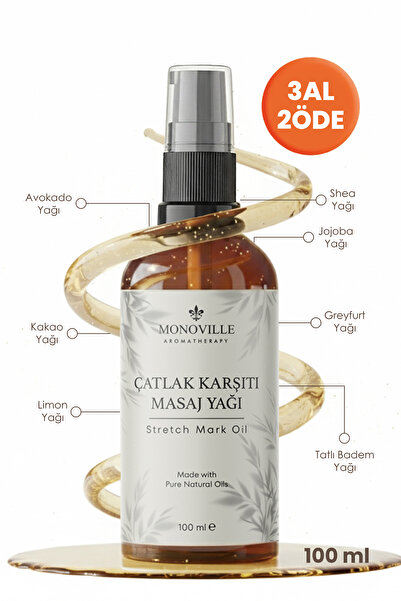 Monoville Çatlak Karşıtı Masaj Yağı 100 ml Cam Şişede %100 Doğal (Stretch Mar...