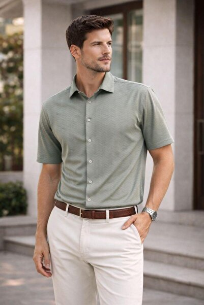 Polo State Cămașă pentru bărbați cu mânecă scurtă, cu model texturat, slim fi...