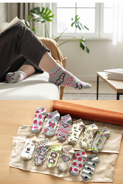 KAYSSOCK Дамски комплект от 8 чифта памучни чорапи с мотиви, дишащи, светли ц...