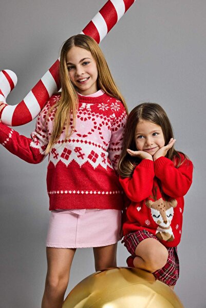 DeFacto Girl's Christmas-Themed Crew Neck Knitwear Sweater F5071A825Wn