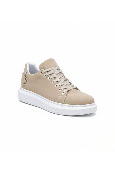 BESKAR Pantofi pentru bărbați din piele intoarsa bej cu talpă groasă - pantof...