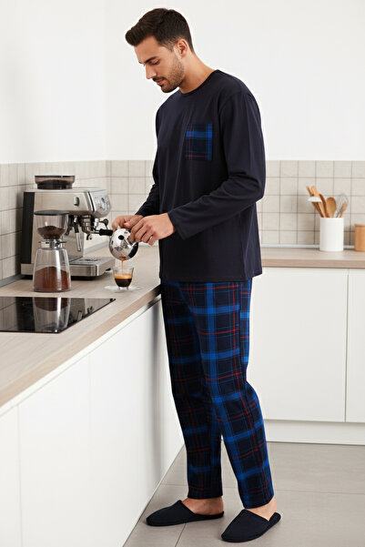 Buratti Set de pijamale cu buzunare în carouri, talie elastică, 100% bumbac, ...