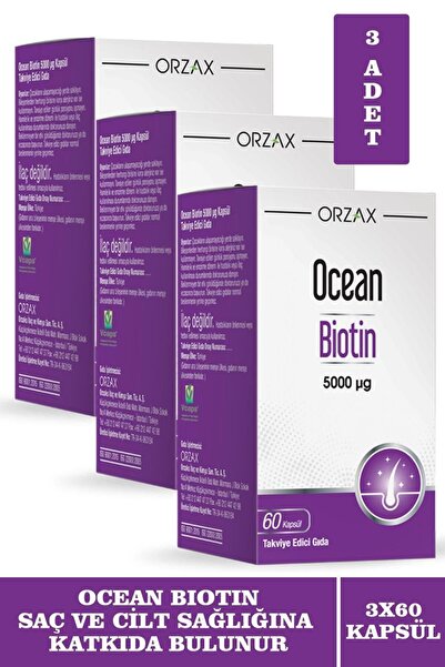 Orzax Ocean Biotin 5000 mcg 60 Kapsül 3 Adet