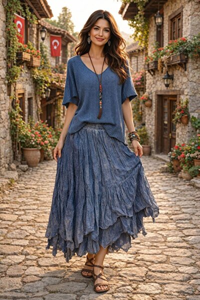 AGORATEKSTİL Combinație de fustă căptușită din bumbac și bluză mercerizată cu...