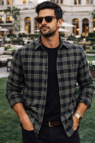 Varetta Чоловіча військова зелена довга сорочка з карманами, коміром на ґудзи...