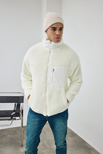 MATTİMODA Kadife Detaylı Astarlı Beyaz Peluş Mont