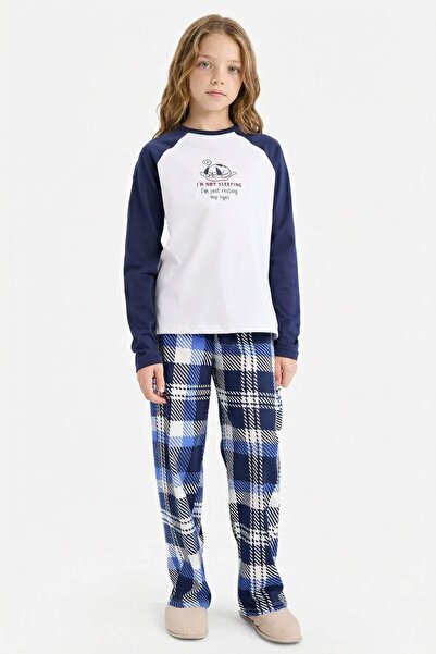 DeFacto طقم بيجامة من قطعتين للفتيات بقصة عادية F7288A825AU