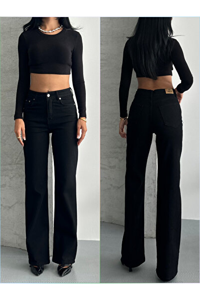 MARLİX Wide Leg High Waist Palazzo Stretch Fabric Stretchy Jean Pants