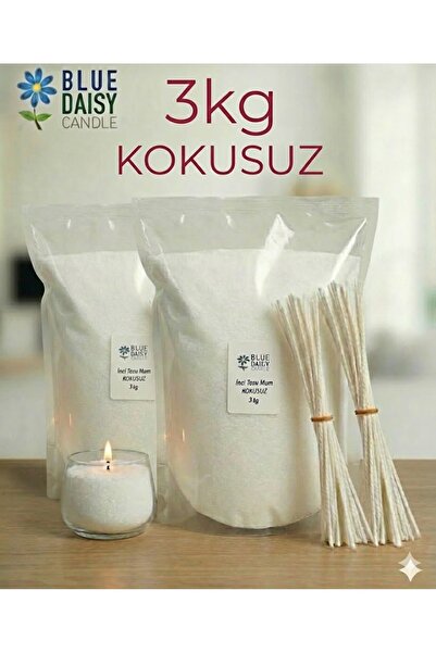 BlueDaisyCandle 3 Kg Kokusuz Beyaz Inci Tozu Mum ( 75 Adet 20 Cm Fitil Ile ) ...