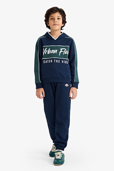 DeFacto Boy's 2-Piece Set Hooded Printed Sweatshirt Sweatpants G5354A825Wn