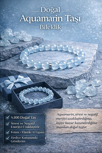 modvina Natural Aquamarine Stone Bracelet 8 mm – Handmade, Stylish & Positive...