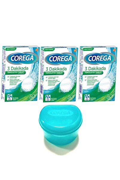 Corega Diş Protezi Temizleyici Tablet 30'lu X 3 Kutu + Protez Saklama Kabı