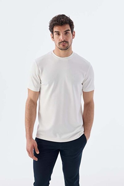 Jakamen Λευκό T-shirt Slim Fit Με Κοντό Μανίκι