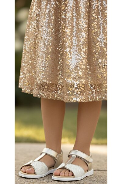 Bebbini صندل تاليا جولد مزين بالترتر من الجلد الطبيعي للفتيات