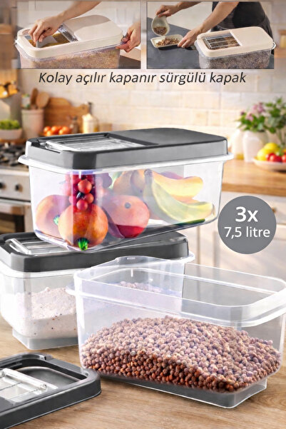 Nesto Home 3 قطع 7.5 لتر غطاء منزلق سهل صندوق متعدد للأغذية والبقوليات الخ. ح...