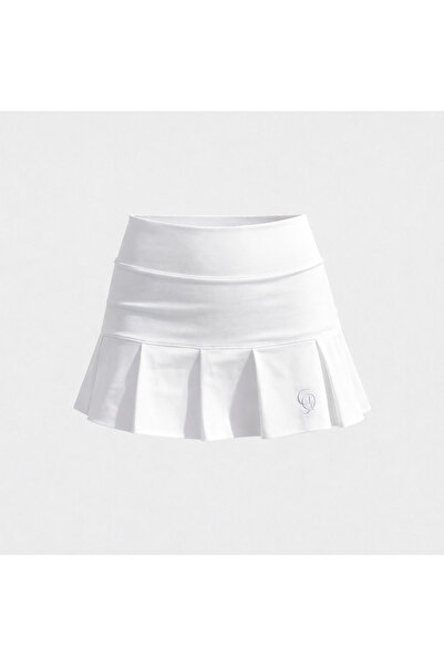 gosquns Tasarım Kalıp Pileli Pamuklu Kadın Beyaz Tennis Club Skirt