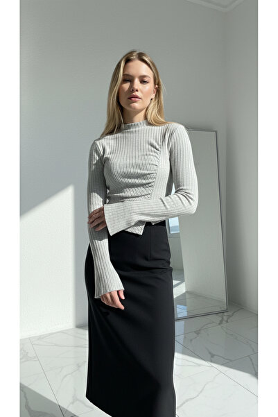 peri tower New Product Women's Ribbed Drawstring Detailed Knitwear Blouse 0040