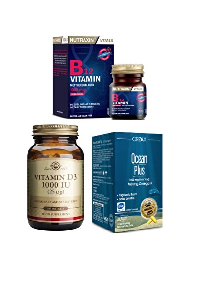 Solgar D3 Vitamini 1000 Iu 100 Kapsül+nutraxin B12 Vitamini 60 Dilaltı Tablet...