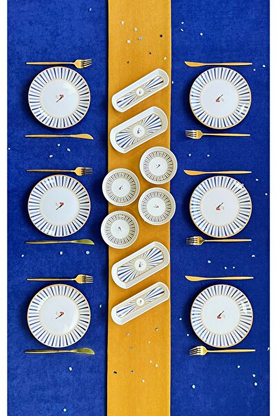 Erbaşlar Love Bırd Mavi Yuvarlak 14 Parça 6 Kişilik Lüx Kahvaltı Takımı Seti