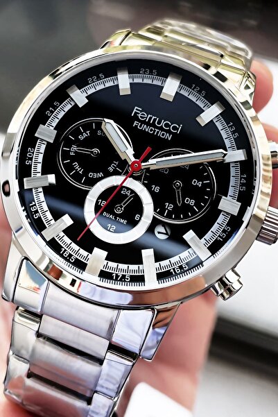 Ferrucci ساعة يد رجالية أصلية مقاومة للماء باللون الفضي وسوار فولاذي FRE2047C2