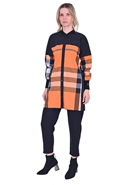 Invee İNVEE 6121 Desenli Viskon Gömlek - Turuncu