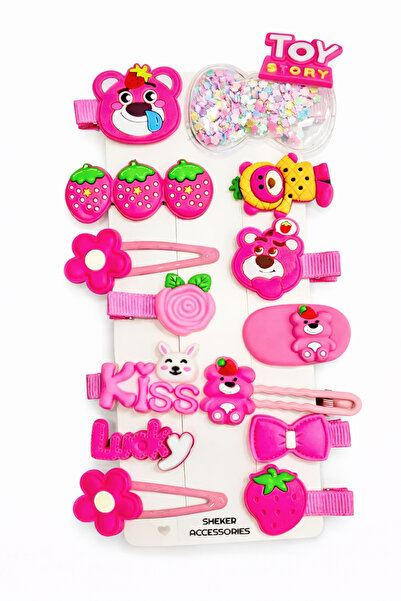 SHEKER HOME Kız Çocuk & Bebek Pembe Ayıcık Pens/Çıtçıt Toka Seti 14 Adet – Ka...