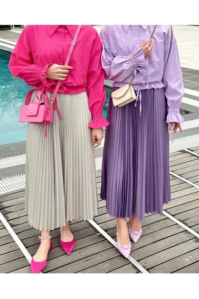 Generic Brand Pleated Skirt| Leather Satin Look