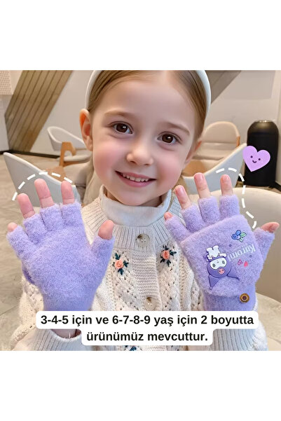 darko Kuromi Sanrio Kışlık Parmaksız Kız Çocuk Eldiven Sıcak Tutan Yumuşak Ku...