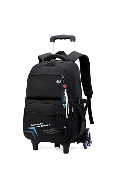 huitich حقيبة ظهر مدرسية بعجلات بست عجلات للأولاد مع مقبض سحب باللونين الأسود...