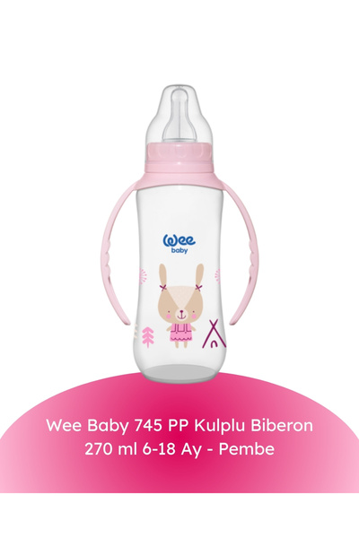 Wee Baby 745 PP Kulplu Biberon 270 ml 6-18 Ay - Pembe