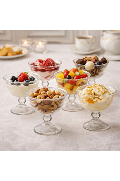 Elegant 🍨 طقم كاسات زجاج مخطط للزبادي والآيسكريم وسلطات الفواكه – 6 قطع | 18...