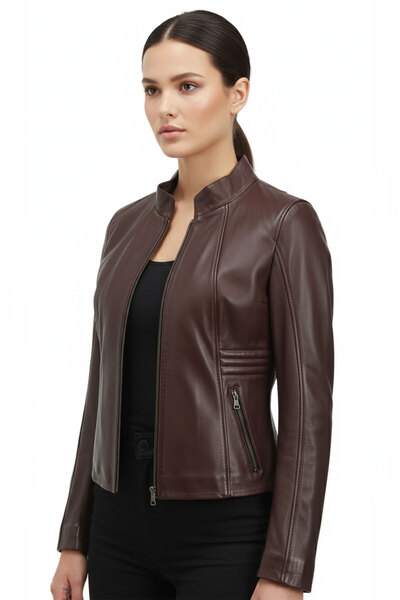 Deriderim Bordo Lotus Fermuarlı Astarlı Kısa Omuzda Ve Kolda Dikişli Dar Kesi...