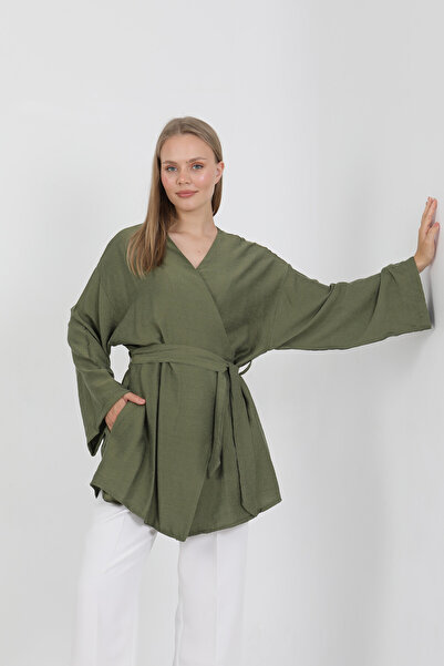 PASTELASTORE Ženski kimono od prirodne viskozne tkanine sa džepovima i kaišom...