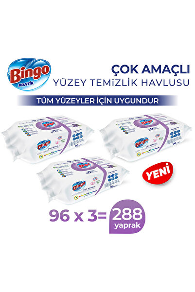 Bingo Pratik Yüzey Temizlik Havlusu Arap Sabunu Katkılı Lavanta 96x3 (288 Yap...