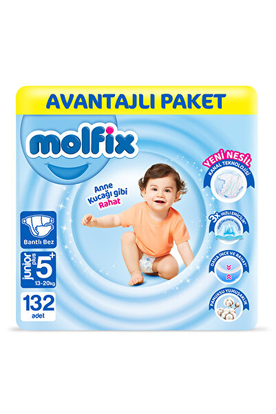 Molfix Bebek Bezi 5+ Beden JR Plus Avantajlı Paket 132 Adet