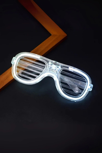 ReilaParty Beyaz Neon LED Işıklı Panjur Şerit Parti Gözlüğü - 3 Modlu Glow Sh...